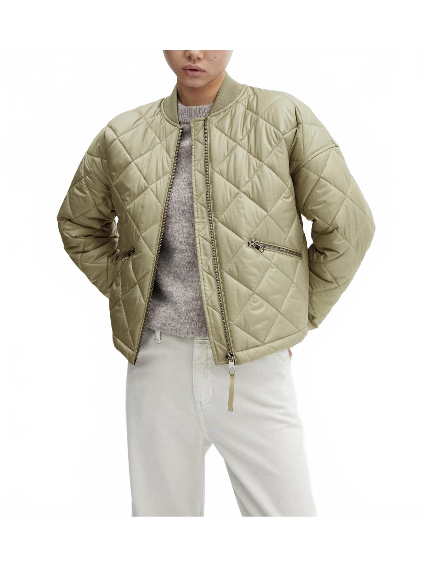 Mango Water-Repellent Quilted Bomber Jacket Khaki Nwt Xxl